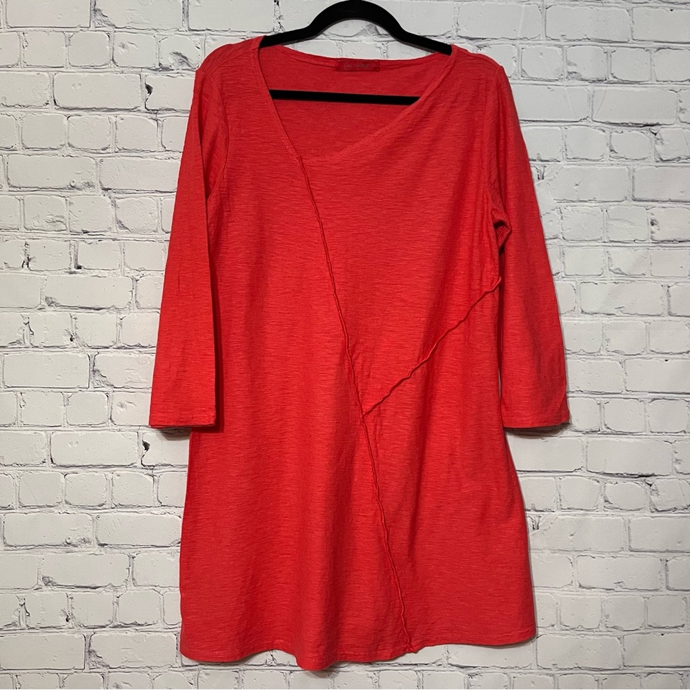 CUT LOOSE Tunic Top Small Asymmetrical Offset V-Neck 3/4 Sleeves Lagenlook Comfy